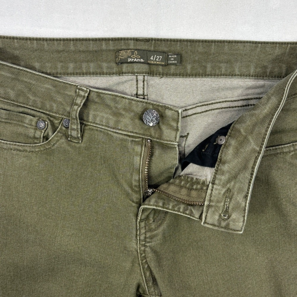 Prana Jeans Womens 4/27 Olive Green Slim Straight Leg Stretch Denim Pants - Picture 2 of 11